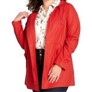 Modcloth Red Rain Coat Drop Lined Trench Coat XS cottagecore outdoor Rain Jacket
